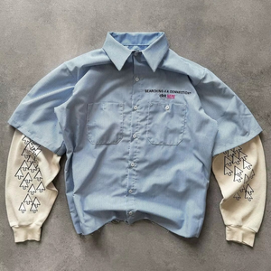 เสื้อยืด DIHUI ปักลาย 3 มิติ คอตั้ง ทรงโอเวอร์ไซส์ ผ้าผสมคอตตอน ทรงครอป ทรงบ็อกซี่ ผ้าสองชั้น แขนยาว สำหรับผู้ชาย - Product Image 1