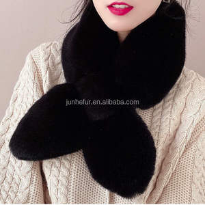 Premium hiver coré<span class=keywords><strong>en</strong></span> Chic Faux Rex lapin <span class=keywords><strong>fourrure</strong></span> écharpe solide croisé moelleux <span class=keywords><strong>Snood</strong></span> avec nœud papillon pour les femmes - Product Image 2