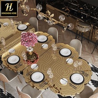 Meubles de maison, tables de luxe contemporaines irrégulières en acier inoxydable doré, tables coûteuses pour villas, ensemble de table à manger pour 8 personnes