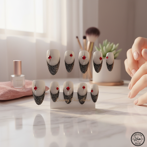 Di lusso Chic Aura corta Nails Press-on di alta qualità stile francese riutilizzabile in ABS materiale ovale carino certificato Halal - Product Image 3