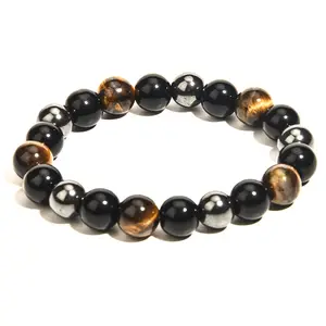 Tiger Eye & Hematiet & Zwart Obsidiaan Hoogwaardige Natuursteen Armband