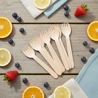 Vente en gros de fourchettes-cuillères en bois jetables, ustensiles de restauration en bambou robustes, vaisselle organique résistante pour restaurant, plats à emporter, pique-nique