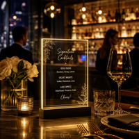 Porta Menús Acrílico LED Personalizado, Tablero de Cócteles Iluminado para Bar y Restaurante, Exhibidor Grabado con Kit de Iluminación de Base