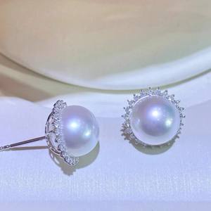 22620 Accesorios de Perlas DIY, Pendientes de Plata S925 con Diseño de Girasol Vacío y Cuentas Redondas de 8-10mm - Product Image 1