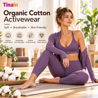 Ensemble de yoga trois pièces pour femme, comprenant une veste zippée à manches longues, un soutien-gorge de sport en coton biologique et un legging push-up, fabrication OEM sous marque privée