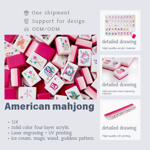 <span class=keywords><strong>Jeu</strong></span> <span class=keywords><strong>de</strong></span> Mahjong américain <span class=keywords><strong>de</strong></span> luxe, rose bonbon, motif fée sorbet, 32 tuiles, 4 couches, en acrylique, portable, OEM ODM, pour femmes - Product Image 1