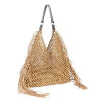 Sac à bandoulière tissé à la main en coton avec pompons, style bohème vintage, fait main, pour femme, avec deux sangles