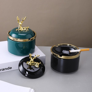 Turning Direction Ceramic <b>Ashtray</b> With Lid Large Capacity For Home Hotel Desktop Decoration - Product Image 2