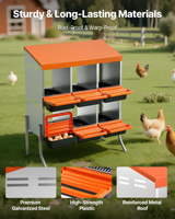 Nichoirs à poules orange pour poules pondeuses, 6 compartiments, acier galvanisé, plastique haute résistance, robuste et durable