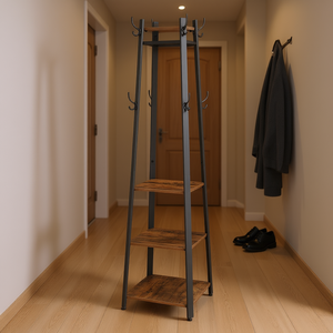 Perchero de Tres Niveles, Estilo Industrial, Color Marrón Rústico y Negro Acero, Duradero, Multifuncional, con Ganchos para Almacenamiento, para Sala de Estar - Product Image 2