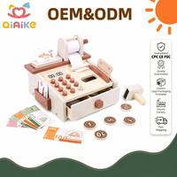 Caisse enregistreuse en bois réaliste pour enfants, ensemble de jeu d'imitation, scanner de supermarché, pièces de monnaie, billets, jeu éducatif précoce, cadeau de jeu de rôle