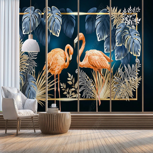 Papel Tapiz Autoadhesivo de Seda con Fondo <span class=keywords><strong>Azul</strong></span> Profundo, Flamencos y Plantas Tropicales, Impermeable, Fácil de Instalar, Moderno, para Dormitorio - Product Image 3