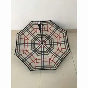 Yüksek kalite moda ters otomatik açık çift katmanlı 23 inch x 8K kaburga 1 kat uzun şemsiye