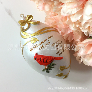 Oval <b>Christmas</b> Ornament Red Bird Hanging Decor For Home <b>Tree</b> <b>Wall</b> Decoration Synthetic Resin Hand Painted Full Color QH-21389 - Product Image 2