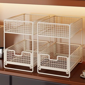 Double Layer <b>Pull</b> <b>Out</b> Storage Basket Cabinet Organizer For Kitchen <b>Desk</b> Office Study Room 4-7.9in Depth - Product Image 1