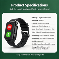 Montre connectée pour personnes âgées S9 avec grand bouton SOS physique, caméra intégrée, positionnement GPS, fréquence cardiaque, tension artérielle, oxygène sanguin