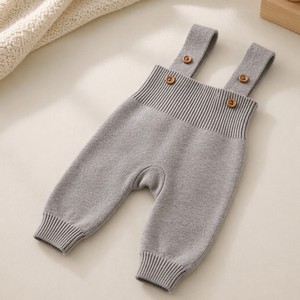 Mono de bebé transpirable de punto al por mayor con botones de madera, tirantes cortos, sin mangas, para recién nacido - Product Image 1