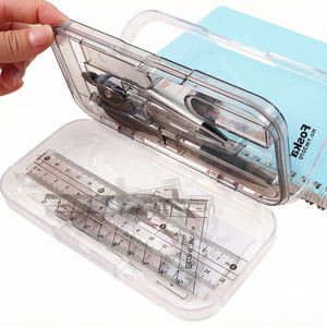 Ensemble de géométrie Foska gris, 8 pièces, facile à transporter et à ranger, <span class=keywords><strong>avec</strong></span> règle, rapporteur, compas, <span class=keywords><strong>crayon</strong></span> mécanique et gomme - Product Image 2