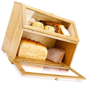 2-Tiered Rectangular Bamboo <strong>Wooden</strong> <strong>Bread</strong> Box with Lid Kitchen Countertop Storage <strong>Bin</strong> for Food/<strong>Bread</strong>/Bag Rectangle Shape - Product Image 3