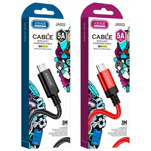 KAKU/ JOKADE 3Meters 5A Smart Phone Charging Data Cable Black Red Aluminum Alloy Mi-cro USB Phone Cables