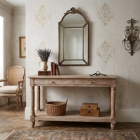 Console de salon W5830-2S Lucius de style français, en chêne massif européen, antique, avec tiroirs, pour appartement
