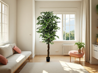 Nouvel Arbre Artificiel Ficus en PE avec Tronc en Plastique et Feuilles Vertes – Feuilles de Ficus et Banian pour Décoration Intérieure