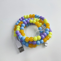 Kabel USB 2 in 1 1 Meter Perhiasan Fashion Mutiara Berwarna-warni USBA ke Type C Male to Male Kabel Pengisian Daya 2.4A
