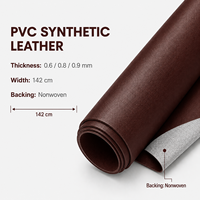Tissu en cuir PVC gaufré imperméable marron avec support non tissé pour sacs, chaussures, meubles