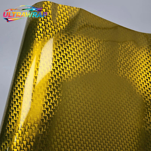 Adesivo de Fibra de Carbono com Padrão de Aeronave Dourado Brilhante para Carros, Vinil Adesivo para Envelopamento de Carroceria - Product Image 2