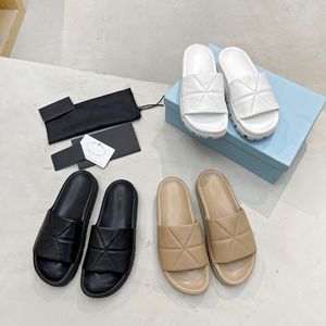 Luxury Designer Women Quilted <b>Slide</b> Slippers Chunky Lug Platform Leather Upper Anti Slip Vacation Daily Slip on Casual Footwear - Product Image 1