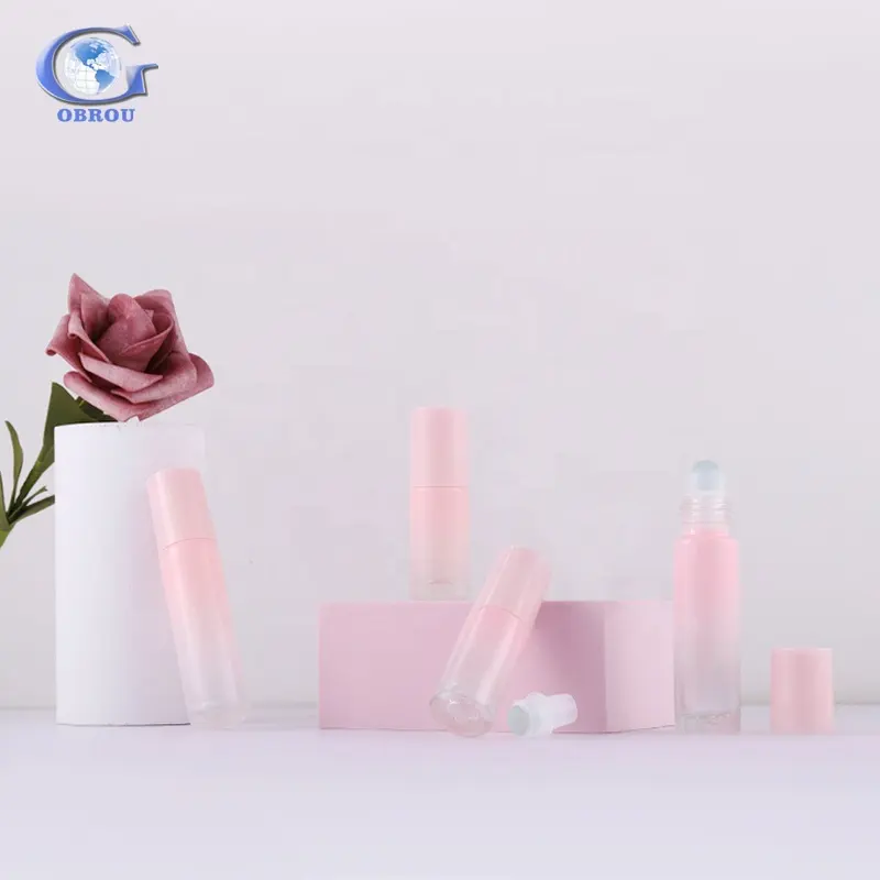 Botol Penggulung 10Ml Parfum Deodoran untuk Minyak Esensial Botol Penggulung Kaca Warna Pink Gradien