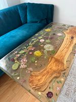 Table basse luxueuse, élégante et écologique en résine époxy et bois de noyer massif, table à fleurs au design pour hôtels
