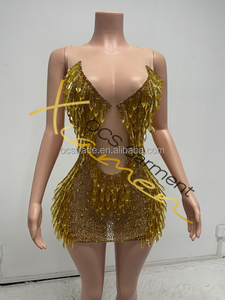 Dernière conception de robes en maille transparente MF Robe de soirée sexy en cristal pour femme avec gouttes d'eau scintillantes pour la nuit - Product Image 4