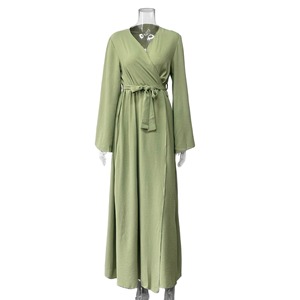 Enyami 女式长袖腰部抽绳开襟长款和服宽松开衫外套罩衫连衣裙 - Product Image 5