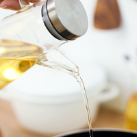 Distributeur d'huile en verre borosilicate avec bec anti-goutte et échelle graduée, couvercle en acier inoxydable pour cuisine, distributeur de vinaigre