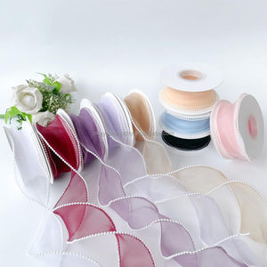 Va bene 1.5 pollici largo 5 metri nastro bianco con bordo in finta perla rete di Organza nastro liscio coda di pesce nastri trasparenti trasparenti per regalo - Product Image 2