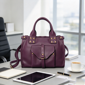 Purple Faux Leather <b>Women</b> Top Handle Handbag Rivet Decor Shoulder Crossbody <b>Bag</b> <b>For</b> Daily <b>Work</b> Shopping - Product Image 2