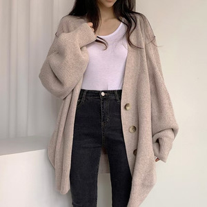 2025 autunno inverno <span class=keywords><strong>Cardigan</strong></span> da donna Chic lavorato a maglia tinta unita ampio maglione Plus Size cappotto stile coreano Casual Chic spesso lungo - Product Image 3
