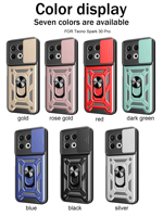 TPU + PC 2 en 1 hybride antichoc armure métal porte-anneau coulissant caméra housse pour tecno spark 30 / 30Pro 4G couverture arrière