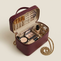 Trousse de Maquillage Matelassée en Cuir Véritable avec Fermeture Éclair Dorée, Organisateur Cosmétique de Luxe, Pochette de Voyage, Option Logo Personnalisé