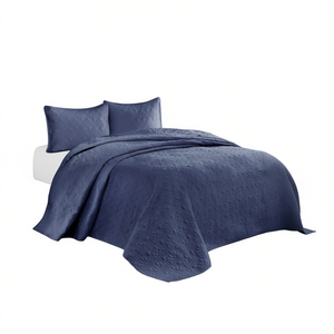 Ensemble de couette réversible Navy King Cal King 3 pièces, motif uni moderne, literie toutes saisons - Product Image 1