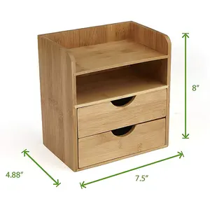 Soporte de bandeja de madera de bambú para mesa de oficina, organizador de escritorio con 2 cajones, de 4 niveles, nuevo diseño