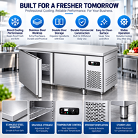 Réfrigérateur de Comptoir Commercial 350L, Congélateur Sous Comptoir en Acier Inoxydable, Table de Préparation Réfrigérée à 2 Portes, Refroidissement Direct 220V