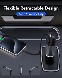 Caricabatterie Auto 4 in 1 Rapido 65W con Cavo Retrattile <span class=keywords><strong>USB</strong></span> TYPE-C e Display LED per <span class=keywords><strong>iPhone</strong></span> 15/16/HUAWEI - Product Image 6