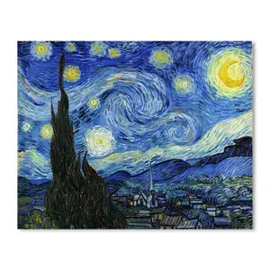 Peinture de nuit étoilée vintage Van Gogh classique avec cadre en bois de haute qualité