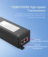 Adaptador Inyector POE con Carcasa de Plástico OEM/ODM, 30W 52V 0.58A, 2 Puertos RJ45, Switches de Red Ethernet 10/100/1000Mbps