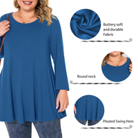 POVTY Custom Printed Milk Silk Damen Plus Size Bequeme weiche lose lässige Langarm-Tunika mit Rundhals ausschnitt und Plissee-Tunika