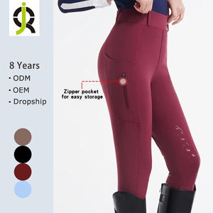 Pantaloni da Equitazione da Donna Bordeaux Leggings a Vita Alta Super Elasticizzati con Zip e 2 Tasche Silicone Assorbi Umidità e Asciugatura Rapida - Product Image 1