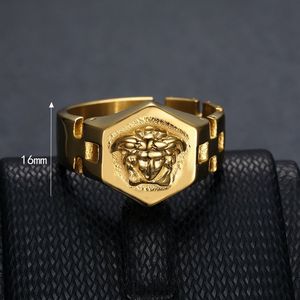 Hexagon Gold Plated <b>Ring</b> With Lion Head Design Unisex Party Jewelry - Product Image 2