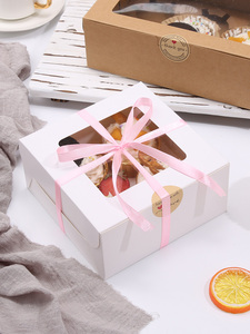 Foldable <b>Windowed</b> Transparent Baking Box for Cheesecake Egg Tarts Customizable with Ribbon Logo Matt Lamination Cake Package - Product Image 4